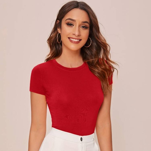 Pacsun Basic Red Ribbed Tee - Picture 6 of 6